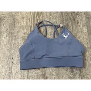 Bucked Up Blue Sports Bra Yoga Workout Size Medium Removable Cup Pads